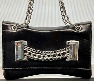 ASOS Faux Black Leather Shoulder Bag With Silver Chain Straps And Accents